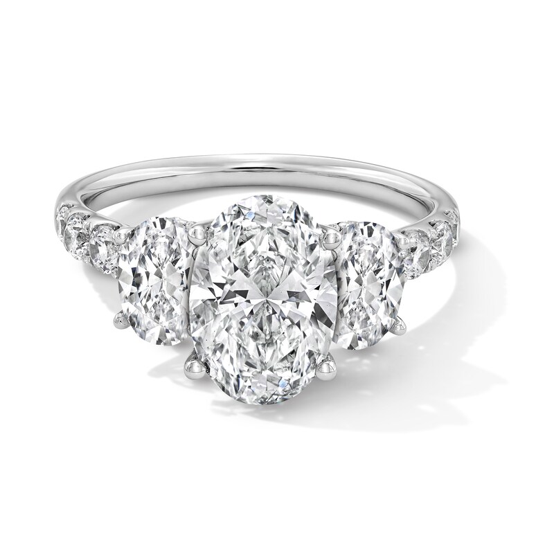 3.50 CT. T.W. Oval Certified Lab-Grown Diamond Past Present FutureÂ® Engagement Ring in 14K White Gold (F/VS2)