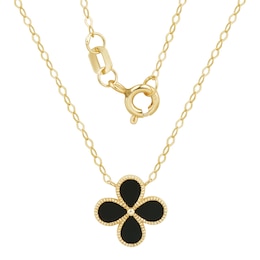 Pear-Shaped Onyx Clover Necklace in 10K Gold - 17”