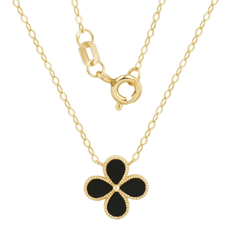 Pear-Shaped Onyx Clover Necklace in 10K Gold - 17"