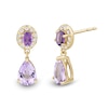 Thumbnail Image 2 of Oval and Pear-Shaped Amethyst and 0.085 CT. T.W. Diamond Frame Drop Earrings in 10K Gold
