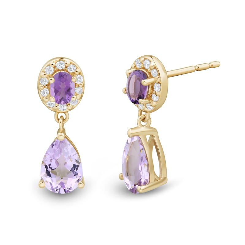 Oval and Pear-Shaped Amethyst and 0.085 CT. T.W. Diamond Frame Drop Earrings in 10K Gold