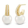 Thumbnail Image 2 of Freshwater Cultured Pearl and 0.085 CT. T.W. Diamond J-Hoop Earrings in 10K Gold