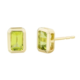 Bezel-Set Emerald-Cut Peridot Solitaire Stud Earrings in 10K Gold