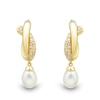 Thumbnail Image 1 of Freshwater Cultured Pearl Drop and 0.145 CT. T.W. Diamond J-Hoop Earrings in 10K Gold