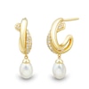 Thumbnail Image 2 of Freshwater Cultured Pearl Drop and 0.145 CT. T.W. Diamond J-Hoop Earrings in 10K Gold