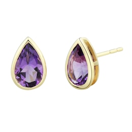 Bezel-Set Pear-Shaped Amethyst Solitaire Stud Earrings in 10K Gold