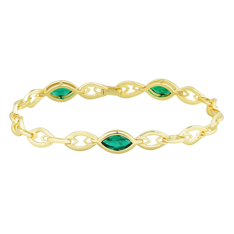 Main Image 1 of Marquise-Cut Lab-Created Emerald Station Bracelet in Sterling Silver with 14K Gold Plate
