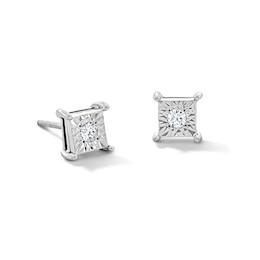 0.10 CT. T.W. Certified Lab-Grown Diamond Solitaire Square Frame Stud Earrings in 10K White Gold (F/SI2)