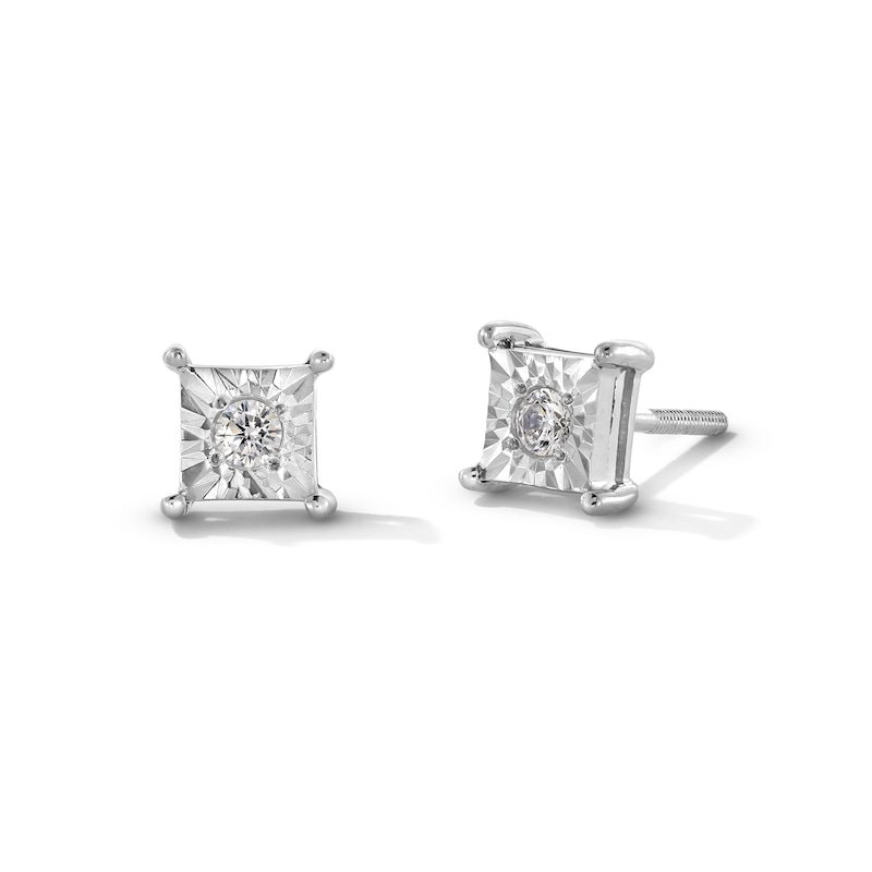 0.10 CT. T.W. Certified Lab-Grown Diamond Solitaire Square Frame Stud Earrings in 10K White Gold (F/SI2)