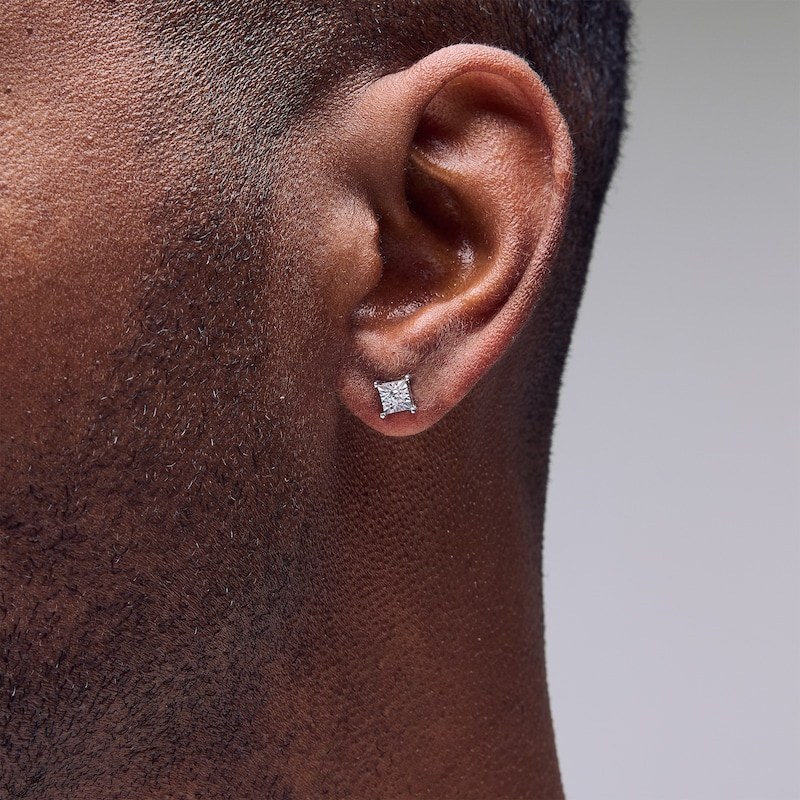 Main Image 2 of 0.10 CT. T.W. Certified Lab-Grown Diamond Solitaire Square Frame Stud Earrings in 10K White Gold (F/SI2)