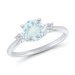 Aquamarine and 0.18 CT. T.W. Lab-Grown Diamond Three-Stone Ring in 10K White Gold (F/SI2)