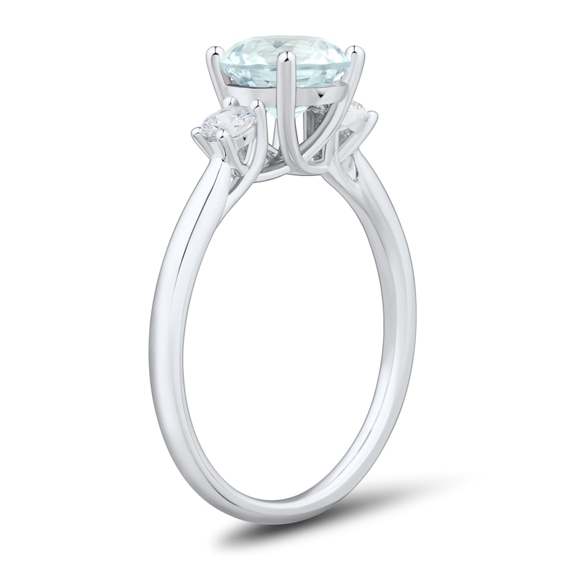 Main Image 2 of Aquamarine and 0.18 CT. T.W. Lab-Grown Diamond Three-Stone Ring in 10K White Gold (F/SI2)