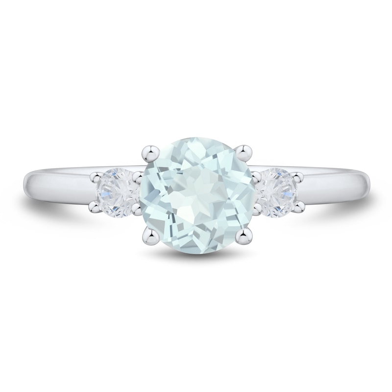 Main Image 3 of Aquamarine and 0.18 CT. T.W. Lab-Grown Diamond Three-Stone Ring in 10K White Gold (F/SI2)
