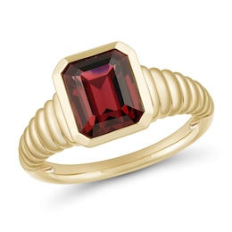Bezel-Set Emerald-Cut Garnet Solitaire Ring in 10K Gold
