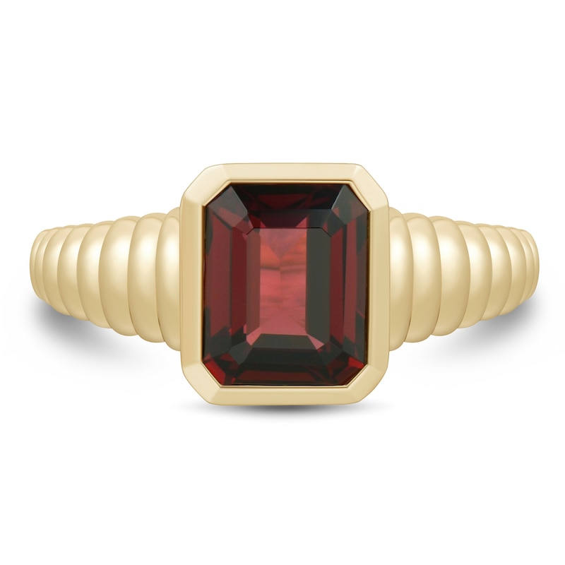 Main Image 3 of Bezel-Set Emerald-Cut Garnet Solitaire Ring in 10K Gold