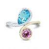 Thumbnail Image 3 of Swiss Blue Topaz, 0.08 CT. T.W. Diamond and Lab-Created Pink Sapphire Bypass Ring in 10K Gold and Sterling Silver