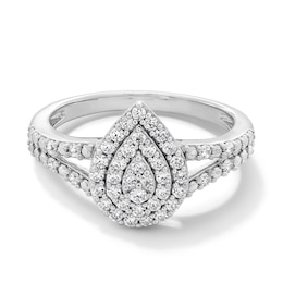 0.25 CT. T.W. Pear-Shaped Certified Lab-Grown Multi-Diamond Double Frame Split Shank Promise Ring in Sterling Silver