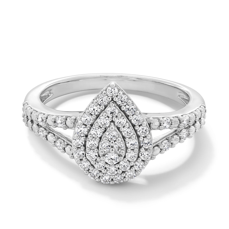 Main Image 1 of 0.25 CT. T.W. Pear-Shaped Certified Lab-Grown Multi-Diamond Double Frame Split Shank Promise Ring in Sterling Silver