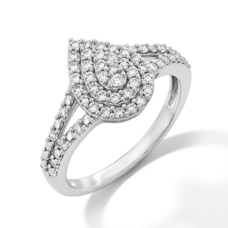Main Image 2 of 0.25 CT. T.W. Pear-Shaped Certified Lab-Grown Multi-Diamond Double Frame Split Shank Promise Ring in Sterling Silver