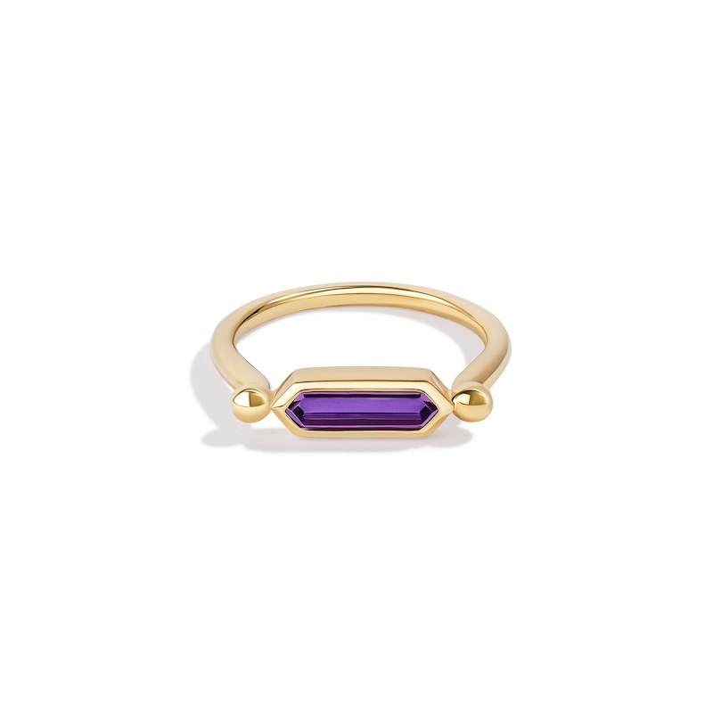 Main Image 2 of Limor Mindful Jewellery Guidestones Elongated Hexagon Amethyst Sideways Solitaire Ring in 10K Gold