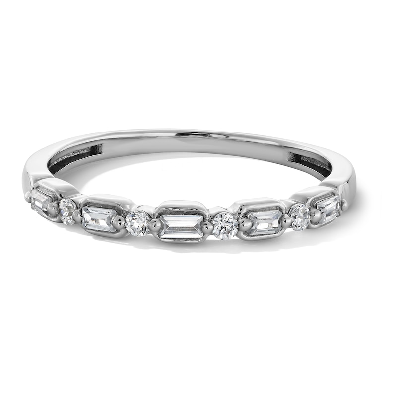 Main Image 1 of 0.12 CT. T.W. Baguette and Round Diamond Alternating Stackable Band in 10K White Gold