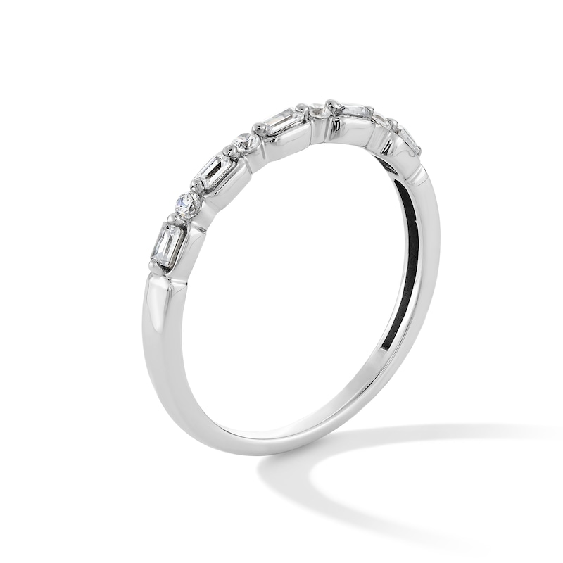Main Image 3 of 0.12 CT. T.W. Baguette and Round Diamond Alternating Stackable Band in 10K White Gold