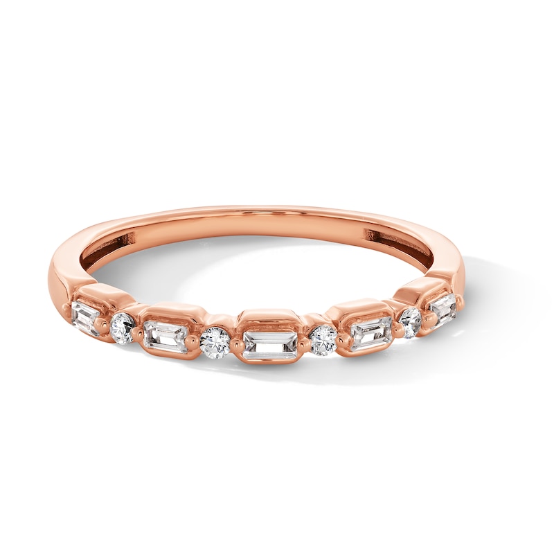 Main Image 1 of 0.12 CT. T.W. Baguette and Round Diamond Alternating Stackable Band in 10K Rose Gold