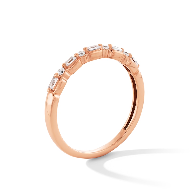 Main Image 3 of 0.12 CT. T.W. Baguette and Round Diamond Alternating Stackable Band in 10K Rose Gold