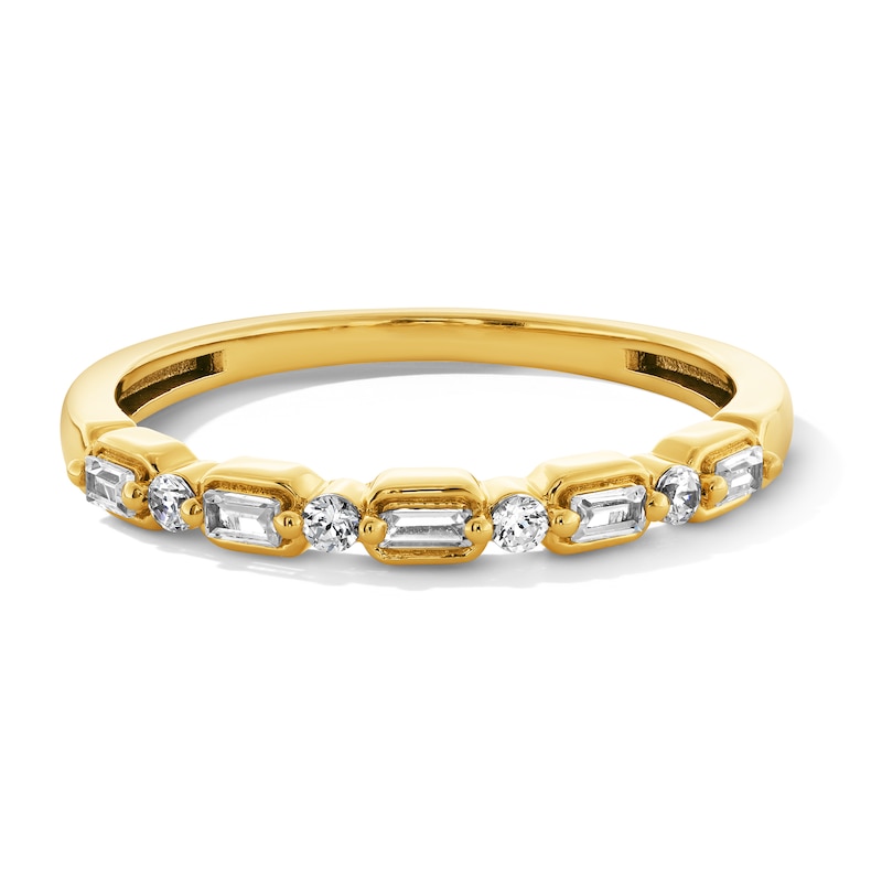 0.12 CT. T.W. Baguette and Round Diamond Alternating Stackable Band in 10K Gold