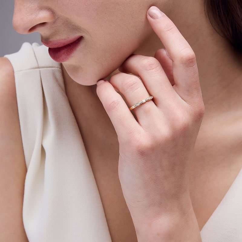 Main Image 2 of 0.12 CT. T.W. Baguette and Round Diamond Alternating Stackable Band in 10K Gold