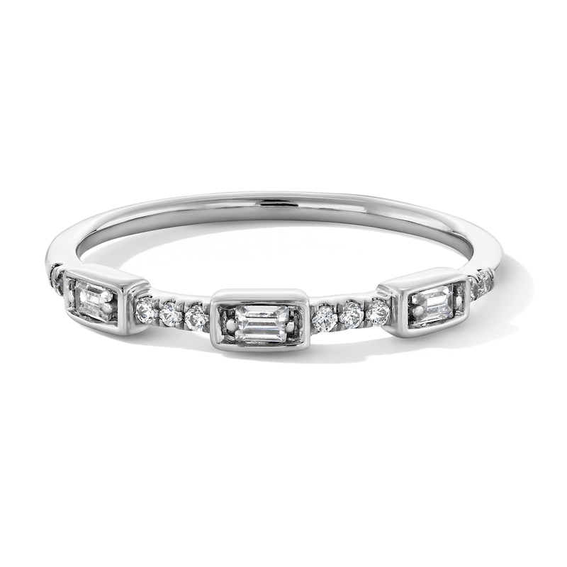 Main Image 1 of 0.10 CT. T.W. Baguette and Round Diamond Station Stackable Band in Sterling Silver