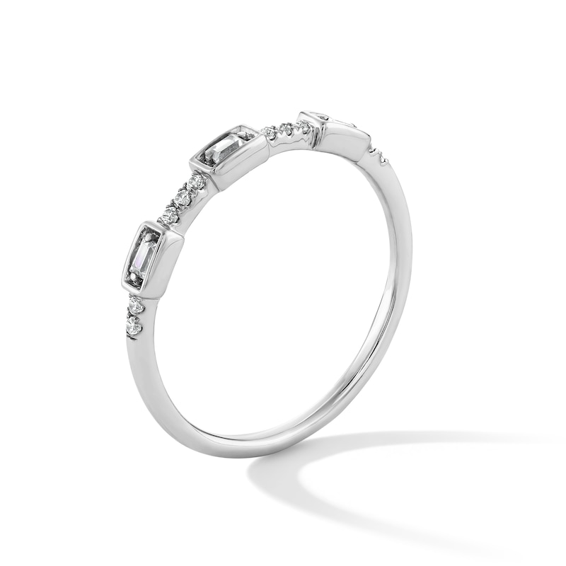 Main Image 3 of 0.10 CT. T.W. Baguette and Round Diamond Station Stackable Band in Sterling Silver