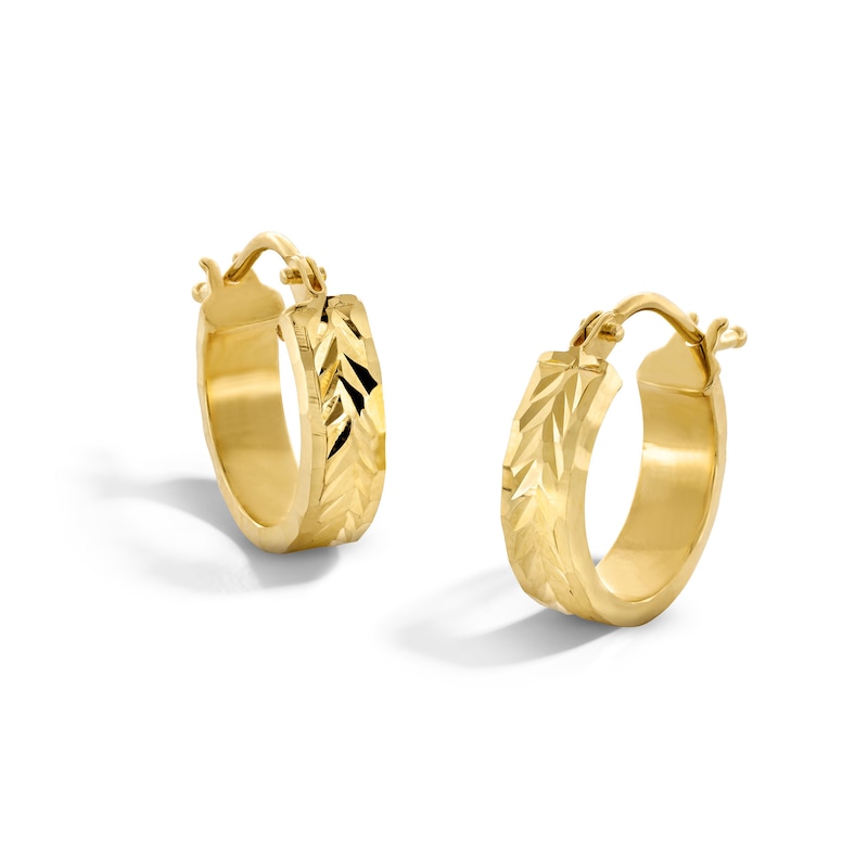 Diamond-Cut Hoop Earrings in Hollow 10K Gold