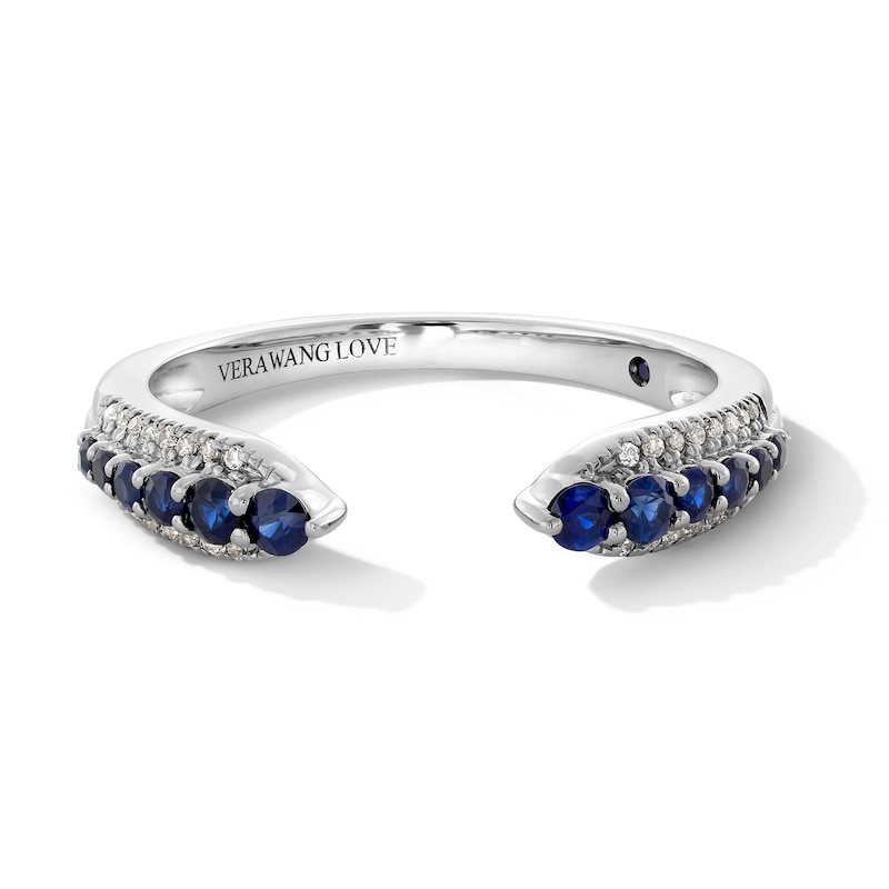 Vera Wang Love Collection Blue Sapphire and Diamond Accent Open Shank Band in 14K White Gold - Size 6.5