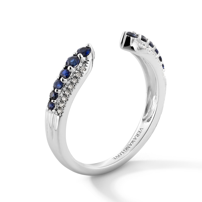Vera Wang Love Collection Blue Sapphire and Diamond Accent Open Shank Band in 14K White Gold - Size 6.5