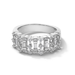 0.40 CT. T.W. Baguette and Round Certified Lab-Grown Diamond Geometric Fashion Ring in Sterling Silver (F/SI2)