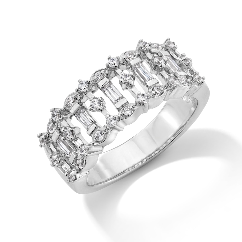 Main Image 2 of 0.40 CT. T.W. Baguette and Round Certified Lab-Grown Diamond Geometric Fashion Ring in Sterling Silver (F/SI2)