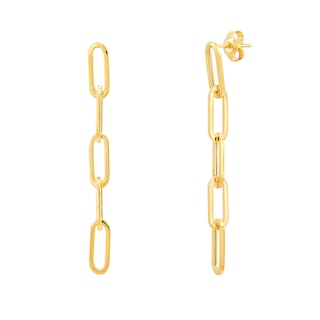 Paper Clip Link Drop Earrings in Hollow 14K Gold