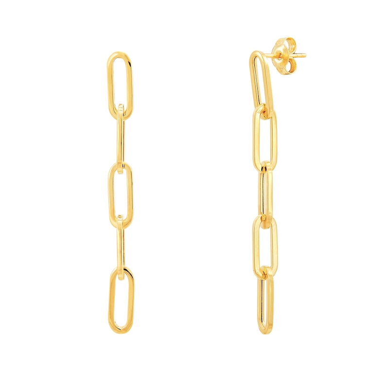 Paper Clip Link Drop Earrings in Hollow 14K Gold