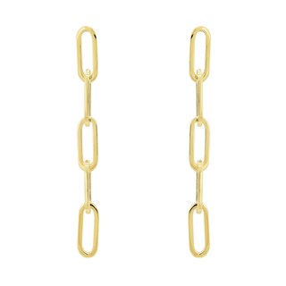 Paper Clip Link Drop Earrings in Hollow 14K Gold