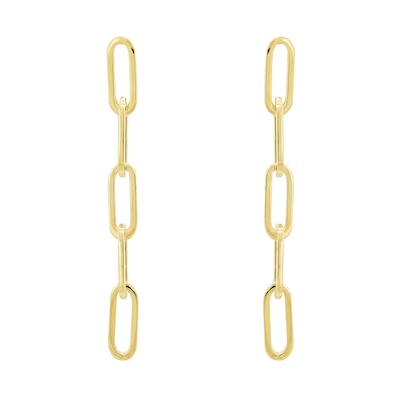 Paper Clip Link Drop Earrings in Hollow 14K Gold