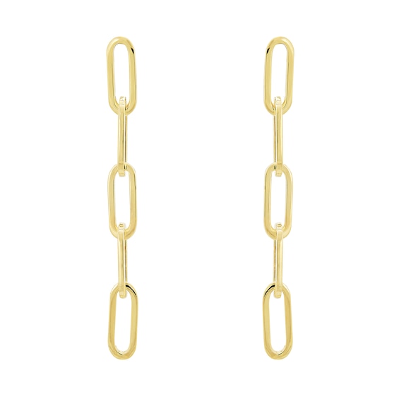 Paper Clip Link Drop Earrings in Hollow 14K Gold