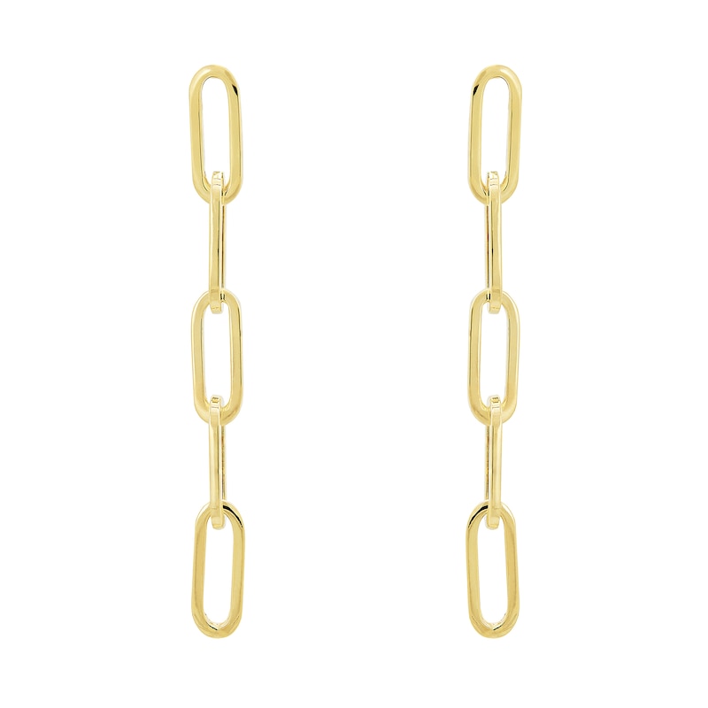 Paper Clip Link Drop Earrings in Hollow 14K Gold