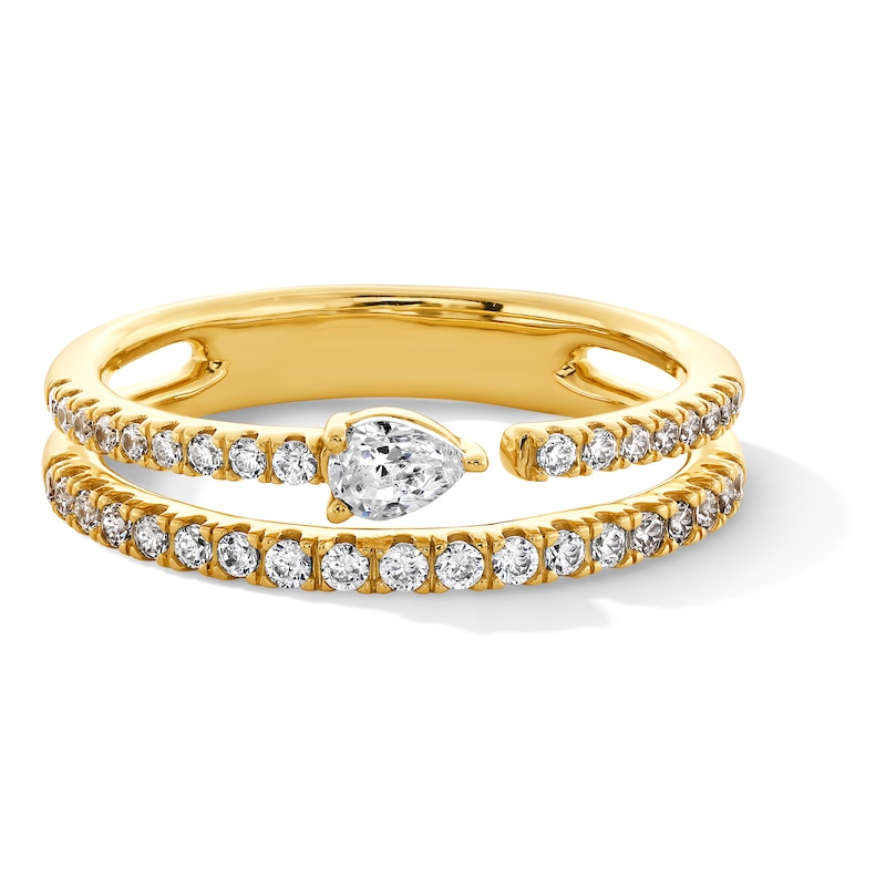 Main Image 1 of 0.40 CT. T.W. Pear-Shaped and Round Certified Lab-Grown Diamond Double Row Open Band in 14K Gold (F/VS2)