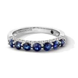 Vera Wang Love Collection Blue Sapphire and 0.29 CT. T.W. Diamond Edge Band in 14K White Gold