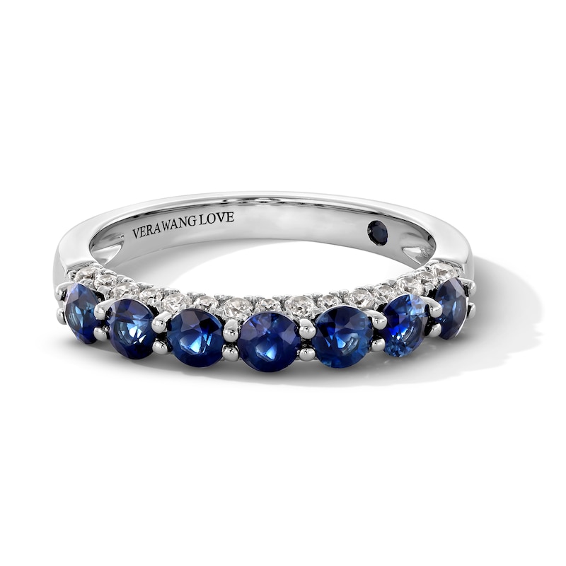 Vera Wang Love Collection Blue Sapphire and 0.29 CT. T.W. Diamond Edge Band in 14K White Gold