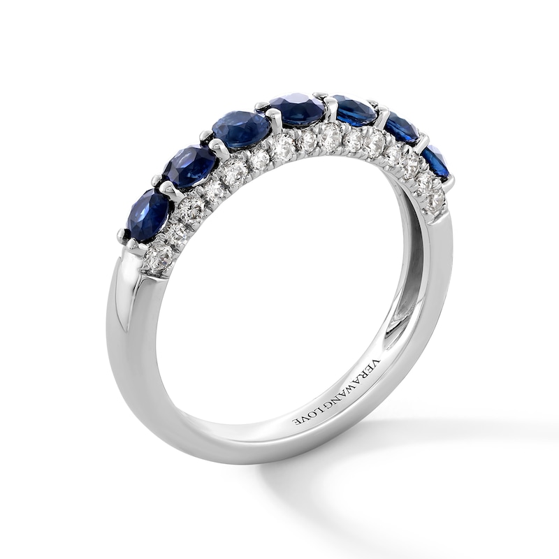Vera Wang Love Collection Blue Sapphire and 0.29 CT. T.W. Diamond Edge Band in 14K White Gold