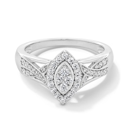 0.33 CT. T.W. Marquise-Shaped Certified Lab-Grown Multi-Diamond Frame Crossover Promise Ring in Sterling Silver
