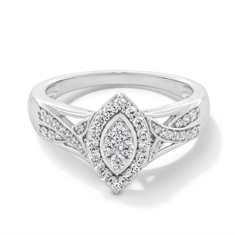 0.33 CT. T.W. Marquise-Shaped Certified Lab-Grown Multi-Diamond Frame Crossover Promise Ring in Sterling Silver