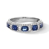 Thumbnail Image 1 of Vera Wang Love Collection Baguette-Cut Blue Sapphire and 0.37 CT. T.W. Diamond Band in 14K White Gold